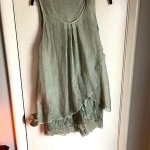 Sage green tank top with lace bottom sz L